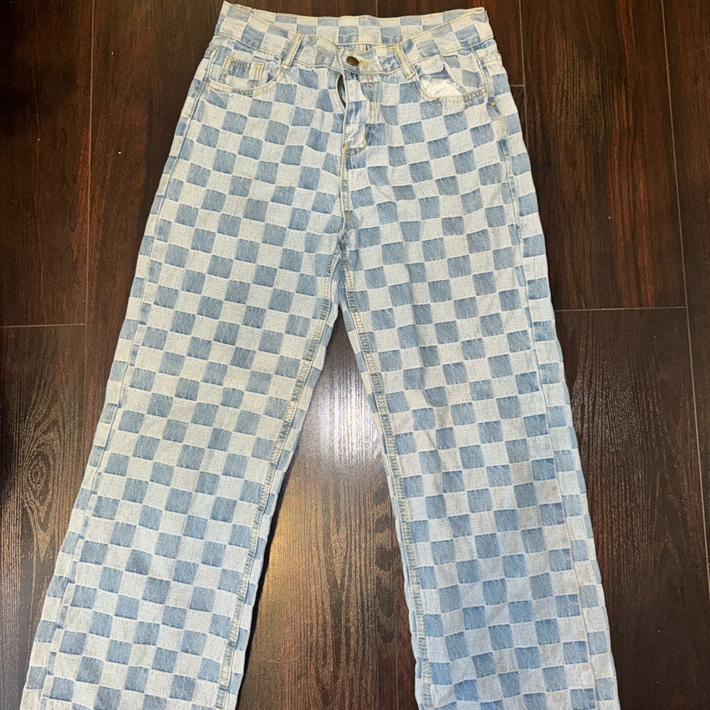 Checkered Blue Women's Jeans